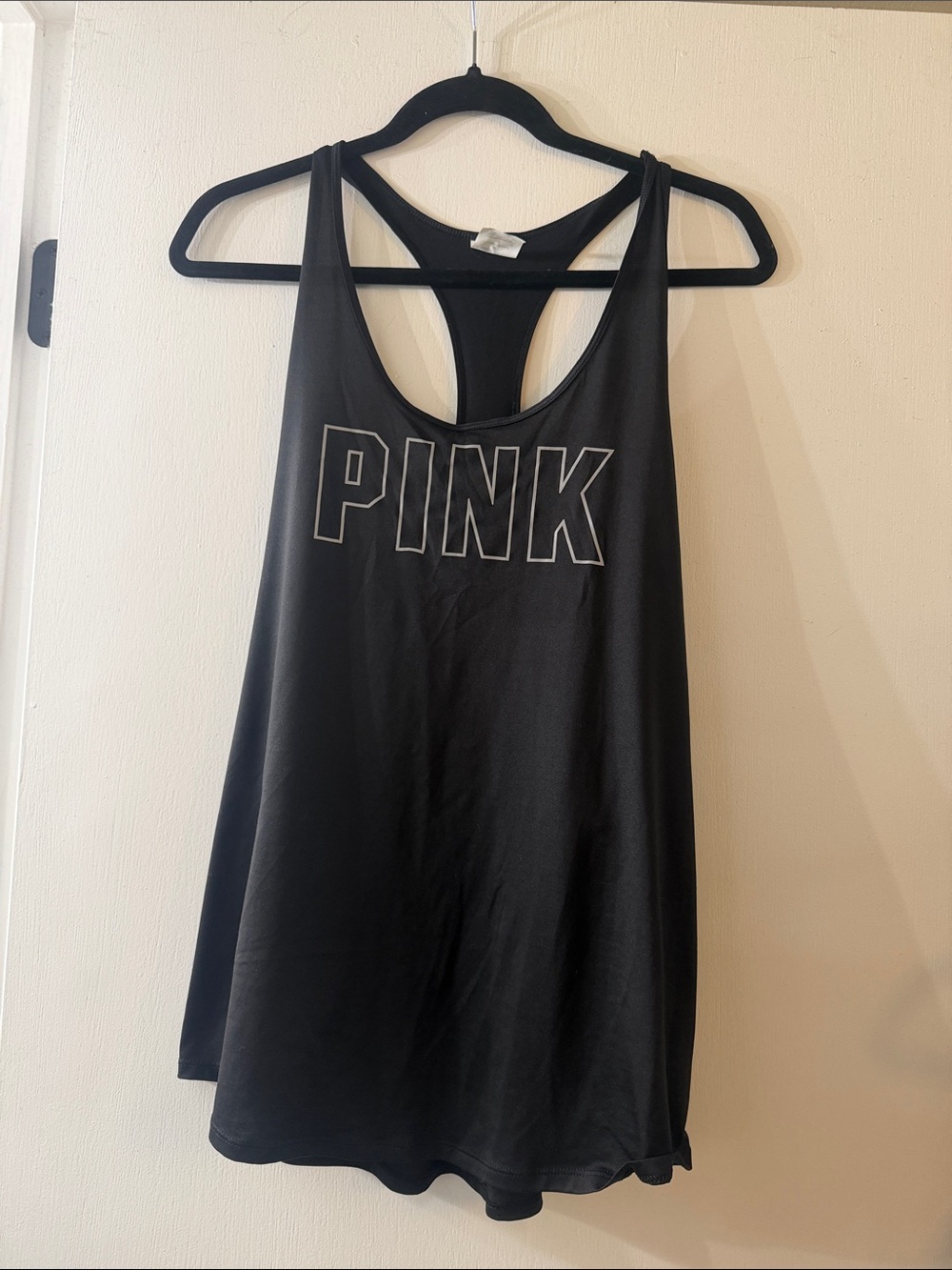 PINK Victoria's Secret Black Racerback Tank with White Logo
